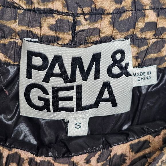 Pam & Gela Cheetah Print Nylon Track Pants Size Small Joggers Athleisure Lounge - Picture 7 of 10